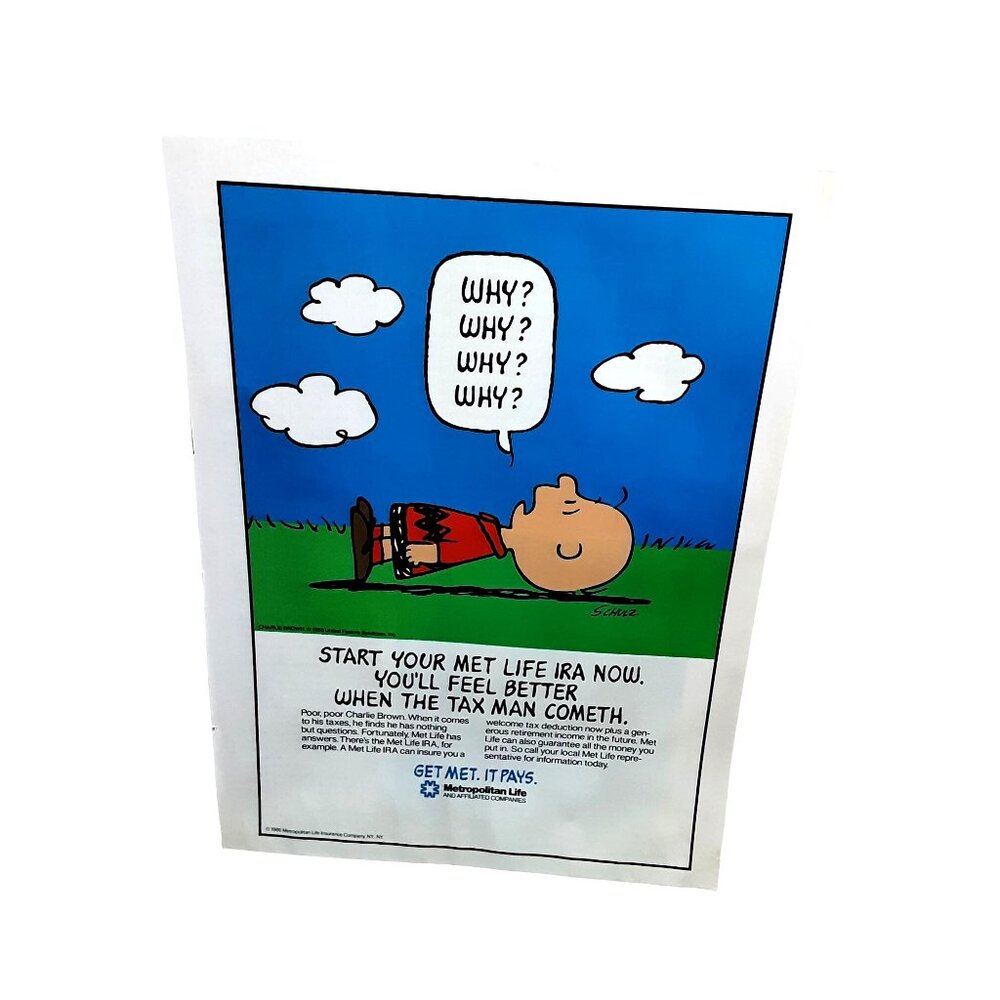 1986 Metropolitan Life Charlie Brown Schultz Insurance Original Print Ad